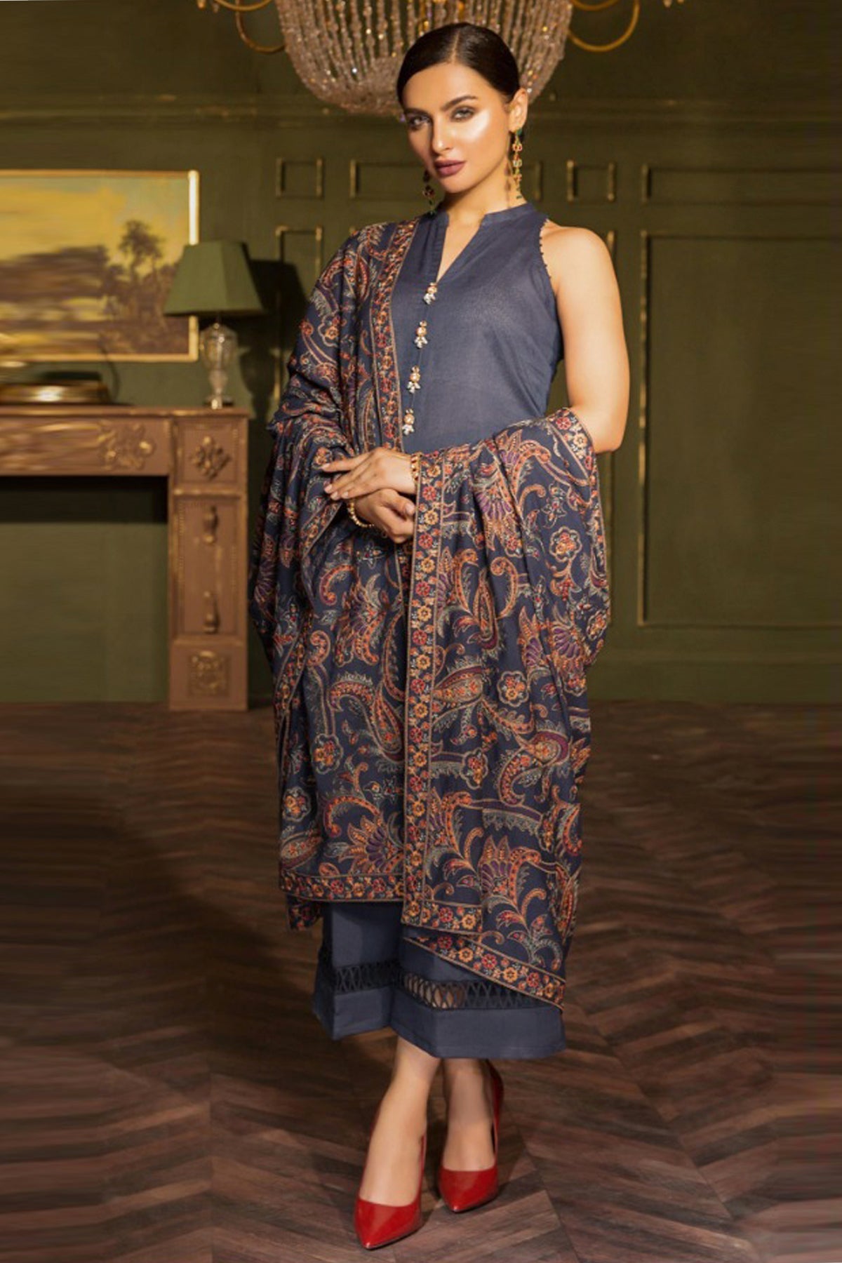 Bareeze 3PC Embroidered Dhanak Suit with Heavy Embroidered Shawal -BS102135