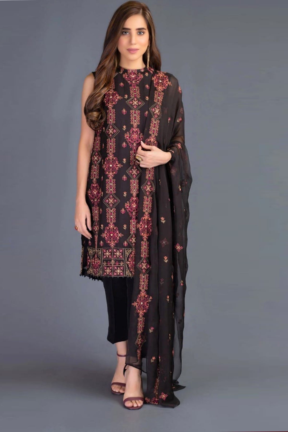Bareeze 3PC Embroidered Dhanak Suit with Heavy Embroidered chiffon dupata -BS102179