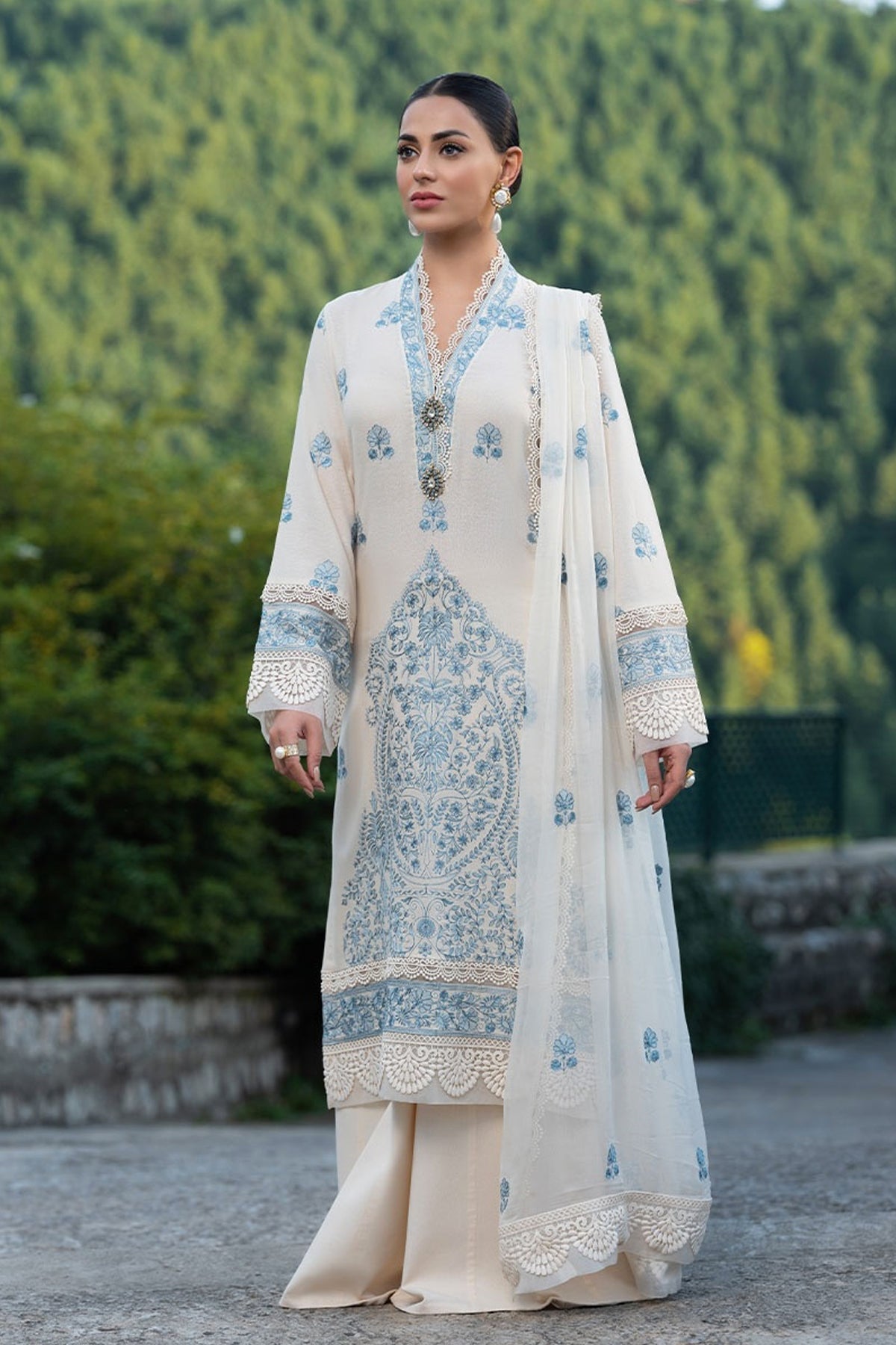 Bareeze 3PC Embroidered Dhanak Suit with Heavy Embroidered chiffon dupatta-BS102187
