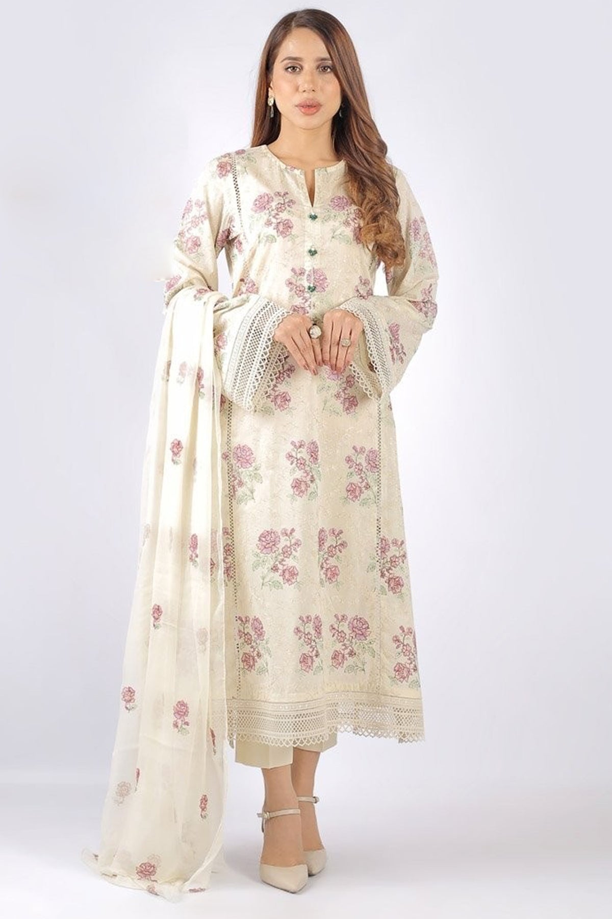 Bareeze 3PC Embroidered Lawn Suit with pure chiffon Dupatta - BS1628