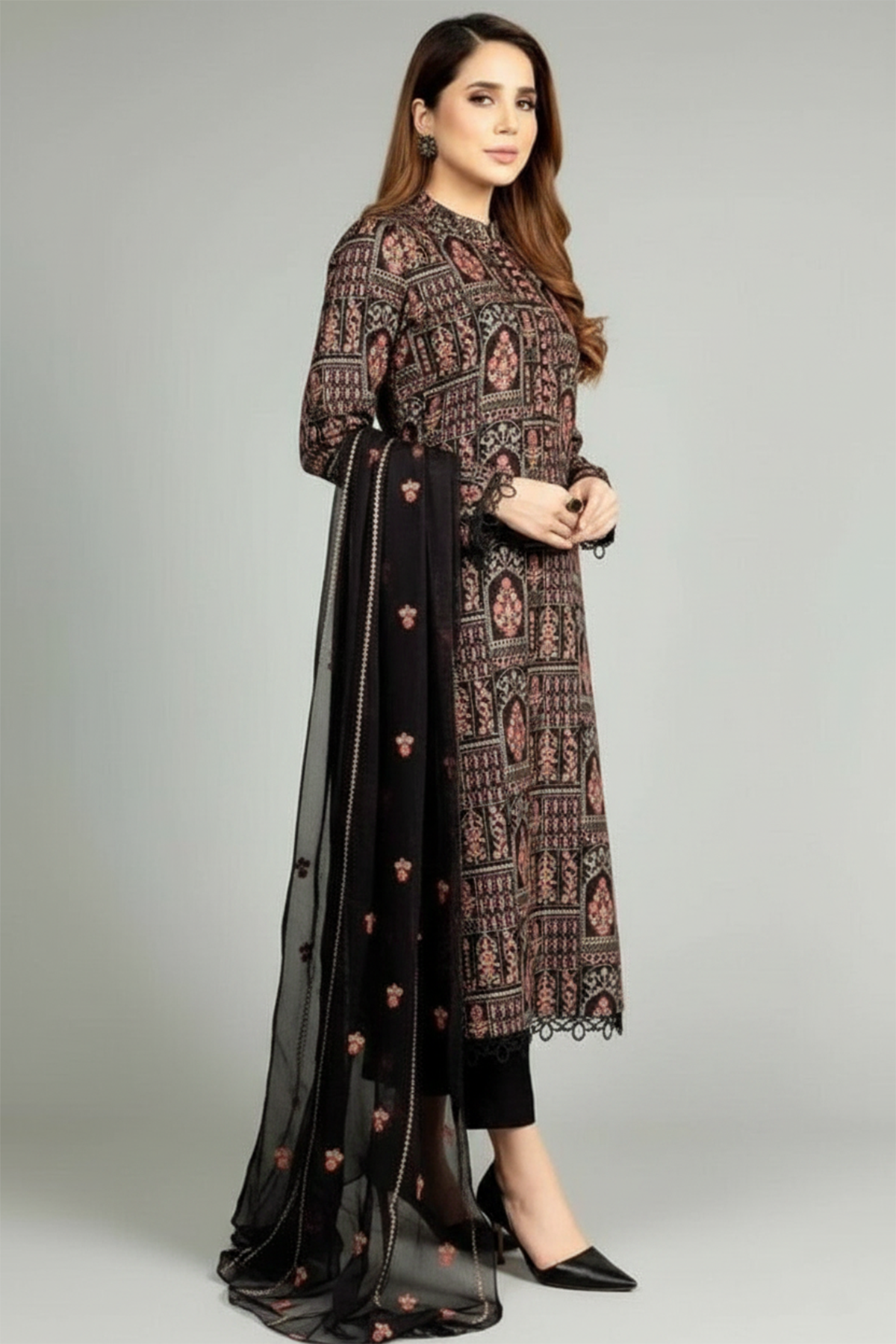 Bareeze Embroidered Lawn 3pc with Crinkle Chiffon dupatta- BS2089