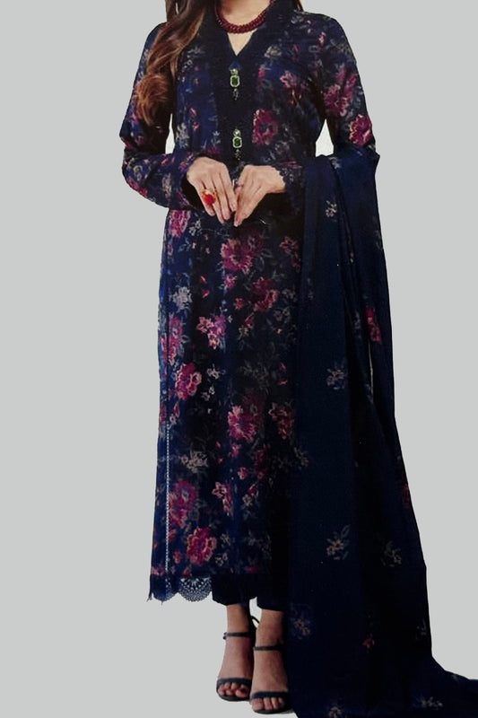 Bareeze 3PC Embroidered Lawn Suit with Embroidered chiffon Dupatta -BS2219