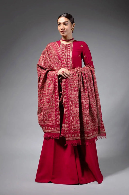 Bareeze 3PC Embroidered Karandi with Embroidered Dhanak Shawl - BS1777
