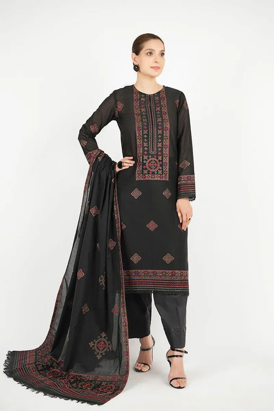 Bareeze 3PC Embroidered Karandi Suit with Heavy Embroidered Shawal -BS2057