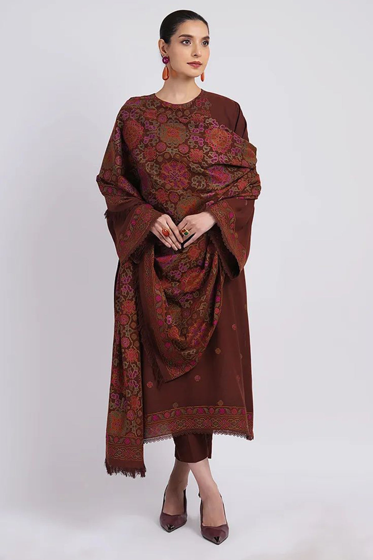 Bareeze 3PC Embroidered Karandi Suit with Heavy Embroidered Shawal -BS2055