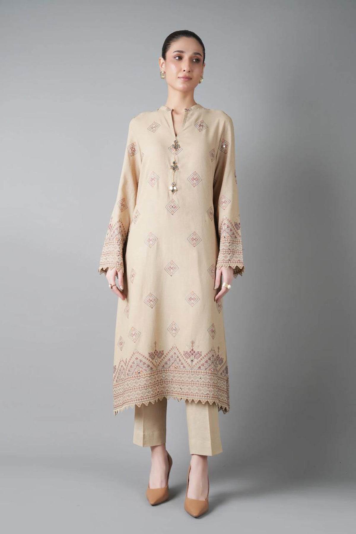 Bareeze 3PC Embroidered Karandi Suit with Embroidered Shwal -BS2150