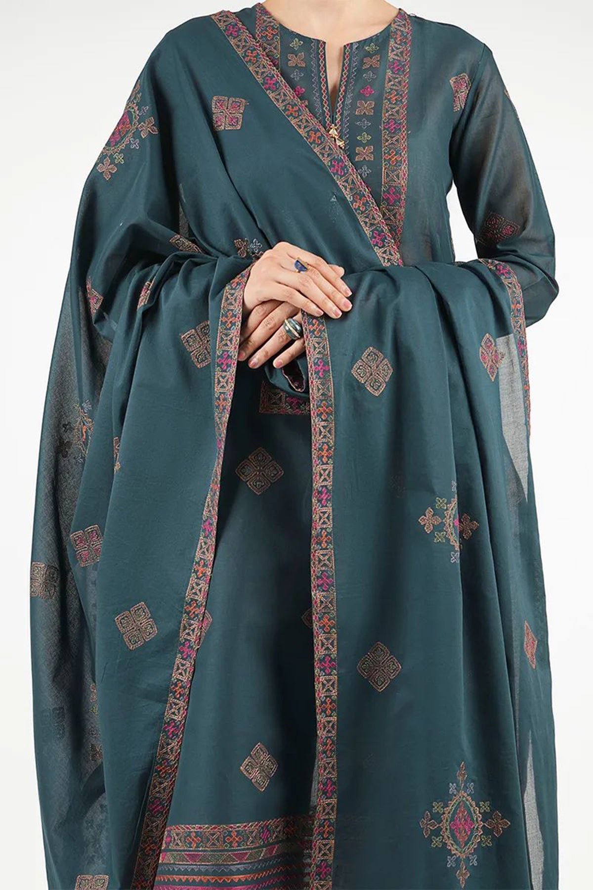 Bareeze 3PC Embroidered Karandi Suit with Heavy Embroidered Shawal -BS2058