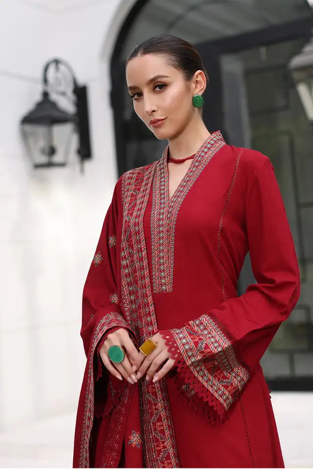 Bareeze 3PC Embroidered Karandi Suit with Heavy Embroidered Shawal -BS1966