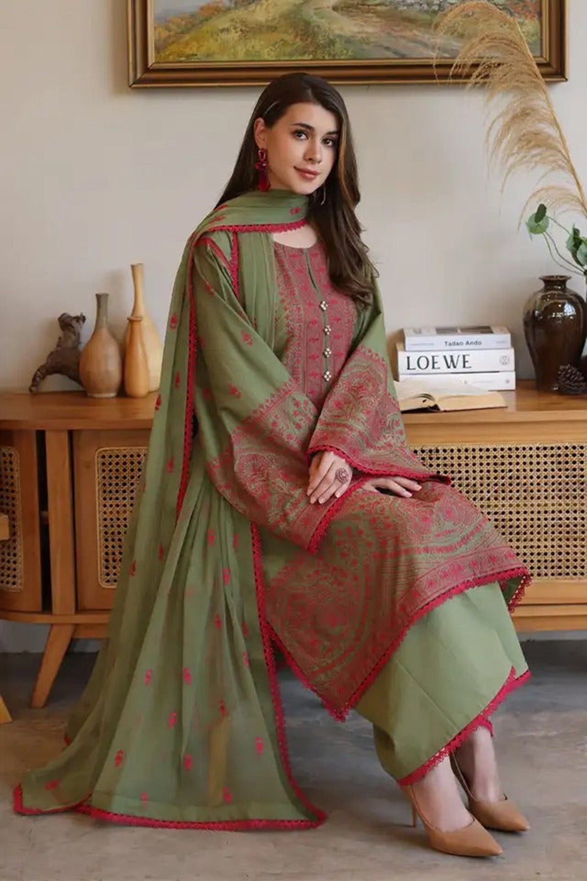 Bareeze Embroidered Lawn 3pc with Embroidered Chiffon Dupatta- BS2023