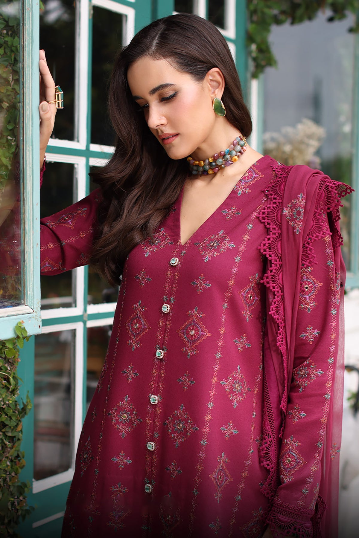 Bareeze 3PC Embroidered Karandi Suit with Heavy Embroidered Karandi Shawal -BS2324