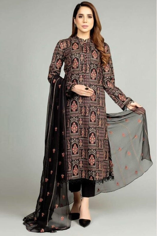 Bareeze Embroidered Lawn 3pc with Crinkle Chiffon dupatta- BS2089