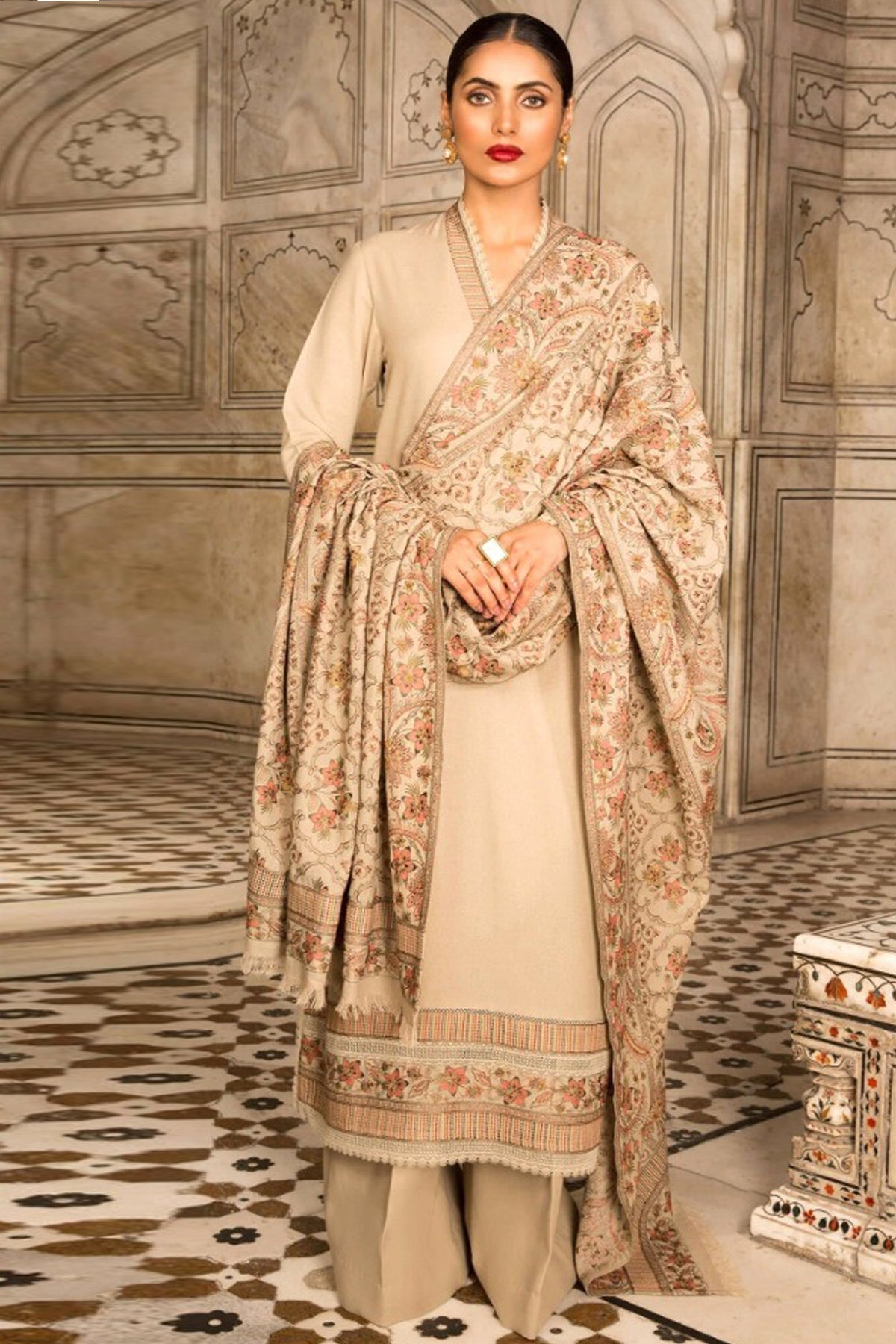 Bareeze 3PC Embroidered Dhanak Suit with Heavy Embroidered Shawal -BS102138