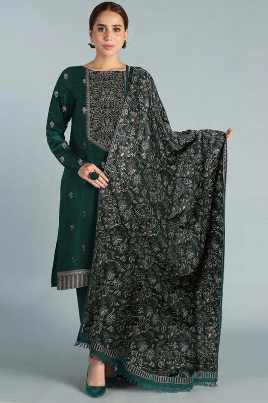 Bareeze 3PC Embroidered Karandi Suit with Heavy Embroidered Shawal -BS102127
