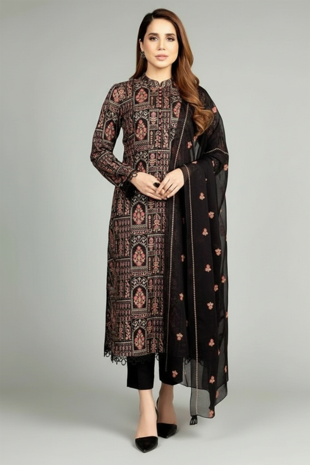 Bareeze Embroidered Lawn 3pc with Crinkle Chiffon dupatta- BS2089