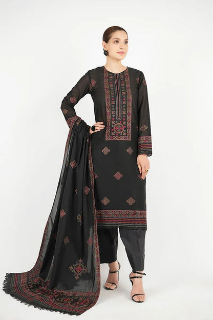 Bareeze 3PC Embroidered Dhanak Suit with Heavy Embroidered Shawal -BS2057