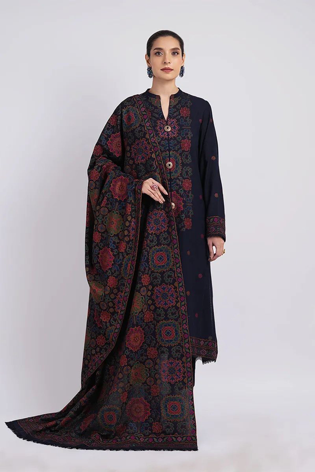 Bareeze 3PC Embroidered Karandi Suit with Heavy Embroidered Shawal -BS2056