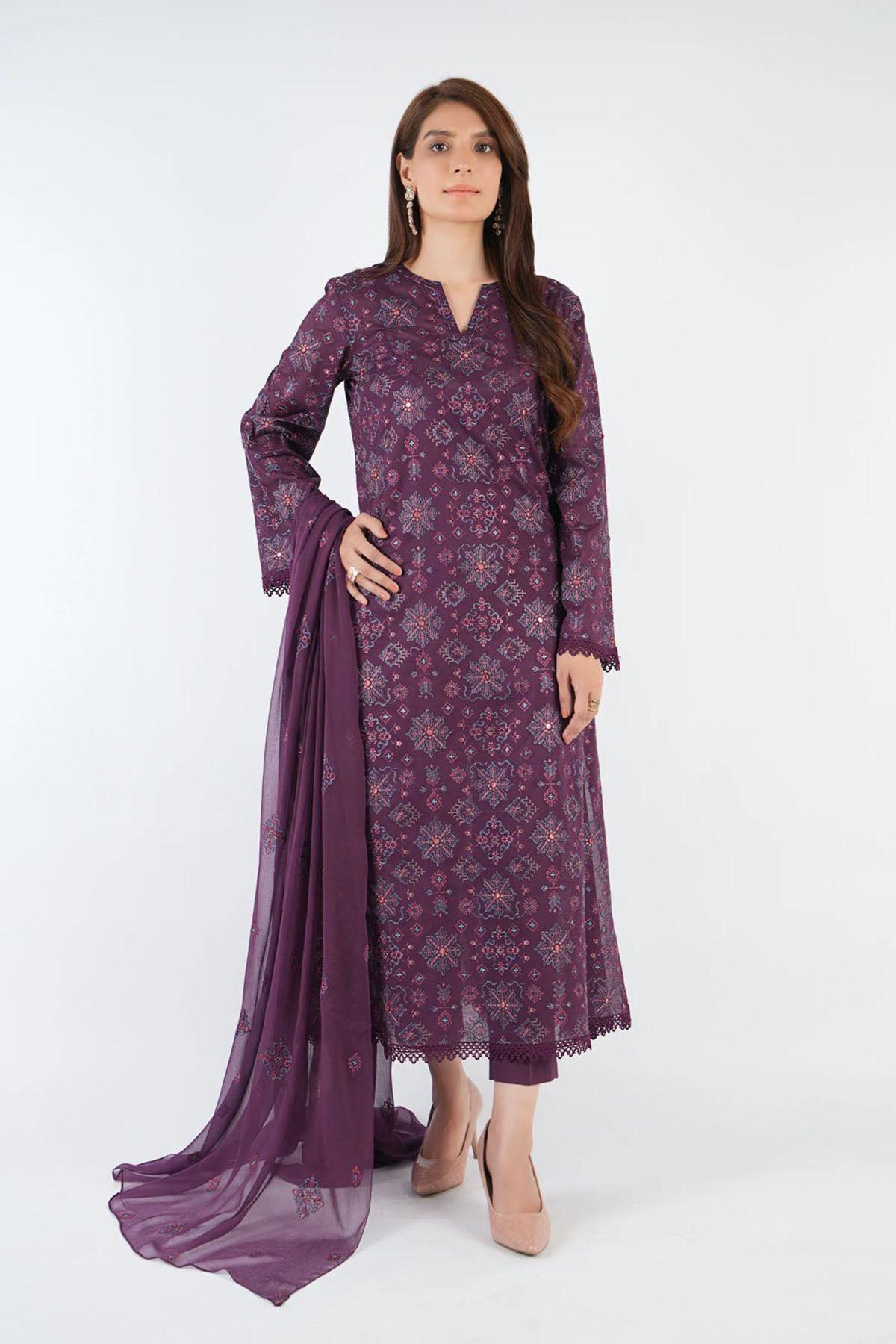 Bareeze 3PC Embroidered Karandi Suit with Embroidered Shwal -BS2145