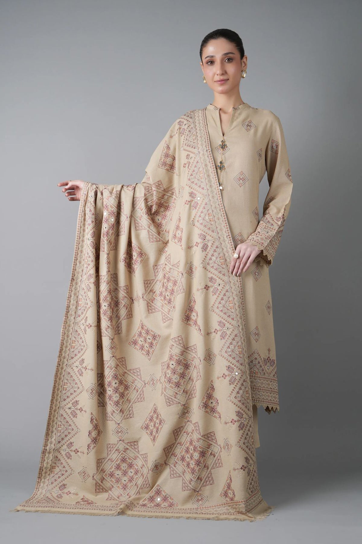 Bareeze 3PC Embroidered Dhanak Suit with Embroidered Shwal -BS2150