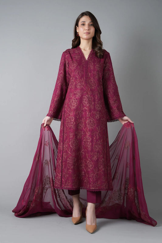 Bareeze 3PC Embroidered Dhanak Suit with Embroidered Shwal -BS2147