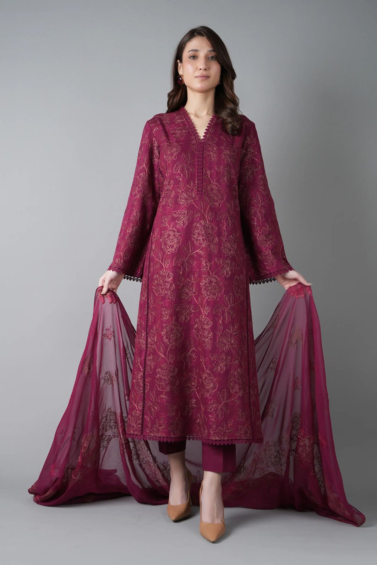 Bareeze 3PC Embroidered Karandi Suit with Embroidered Shwal -BS2147