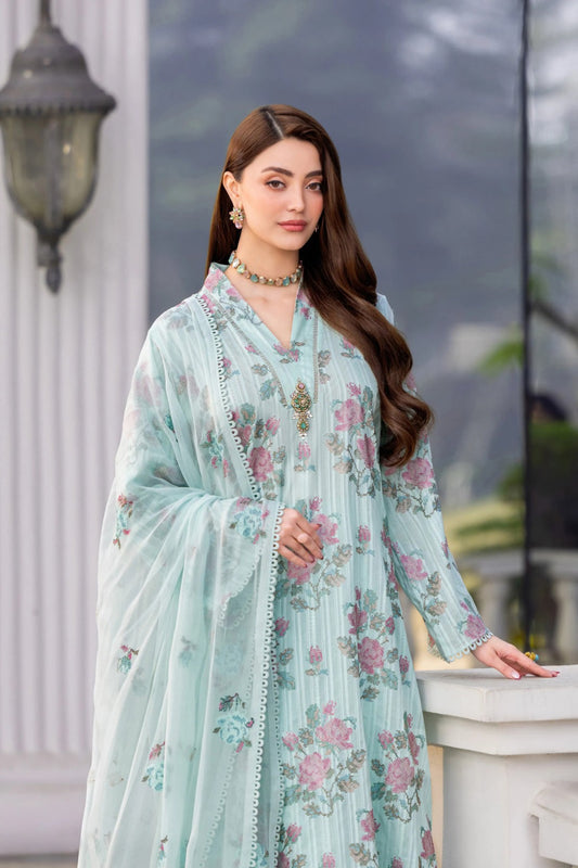Bareeze 3PC Embroidered Lawn Suit with Embroidered chiffon Dupatta -BS2259