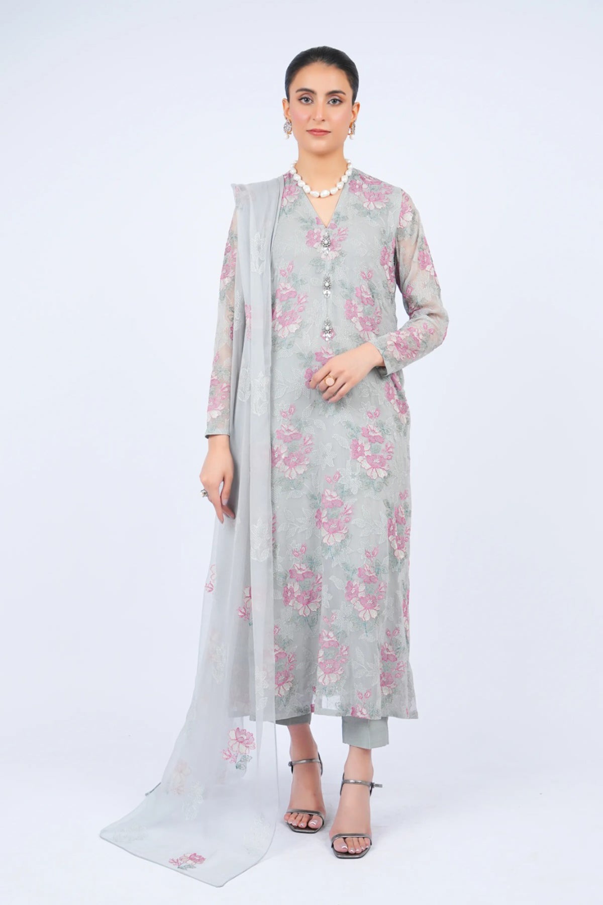 Bareeze 3PC Embroidered Lawn Suit with Embroidered chiffon Dupatta -BS2254