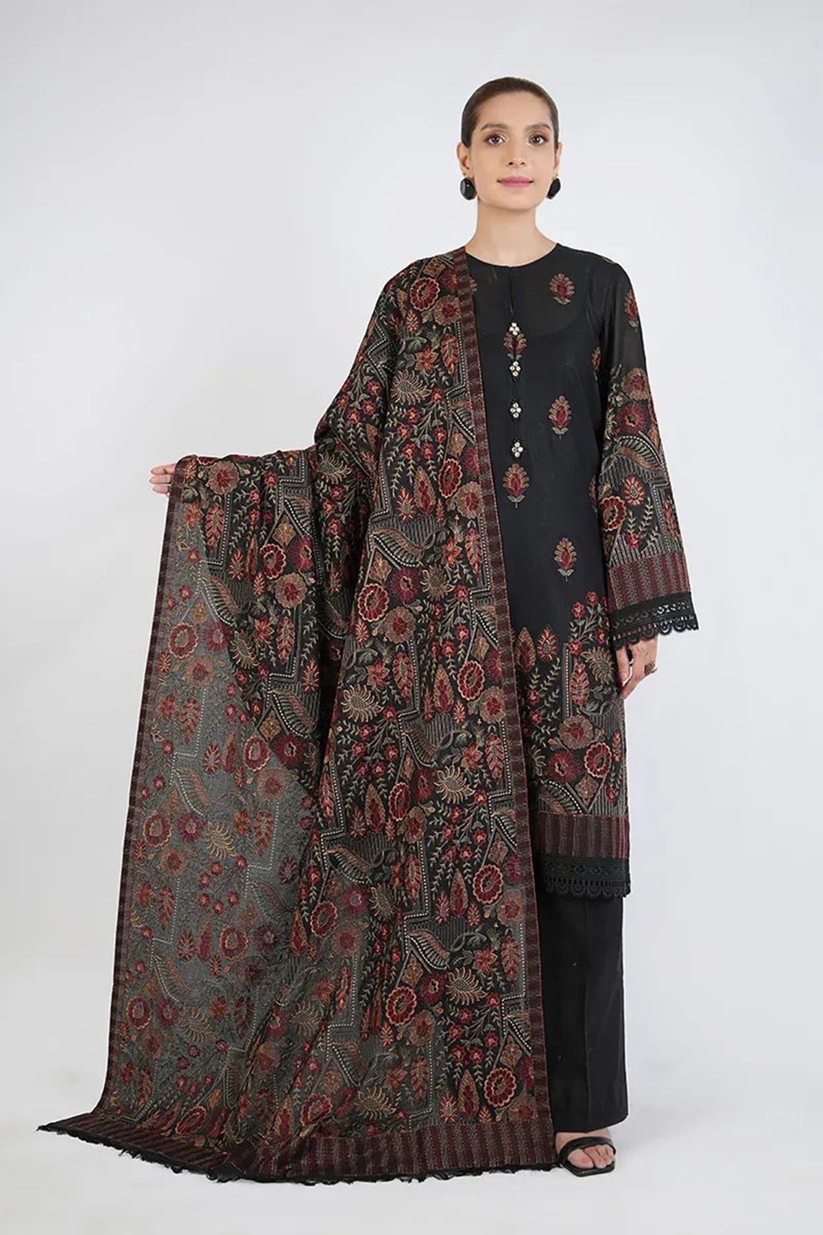 Bareeze 3PC Embroidered Dhanak Suit with Heavy Embroidered Shawal -BS2059