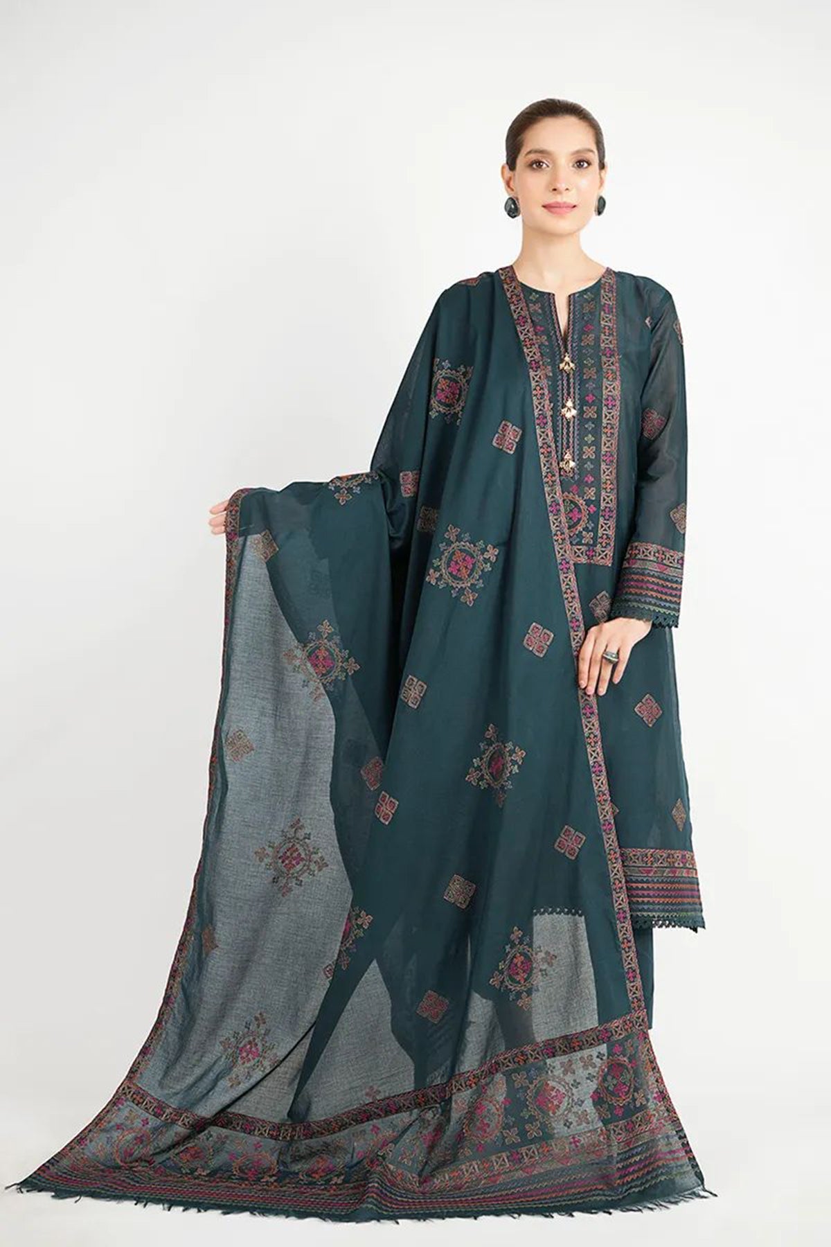 Bareeze 3PC Embroidered Dhanak Suit with Heavy Embroidered Shawal -BS2058