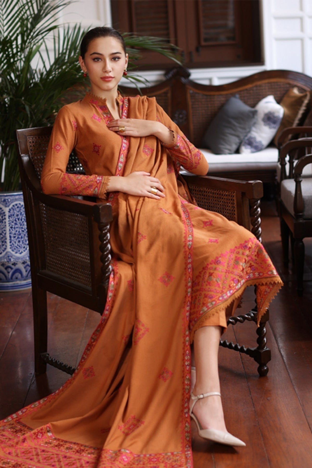 Bareeze 3PC Embroidered Dhanak with Embroidered Shawl - BS1787