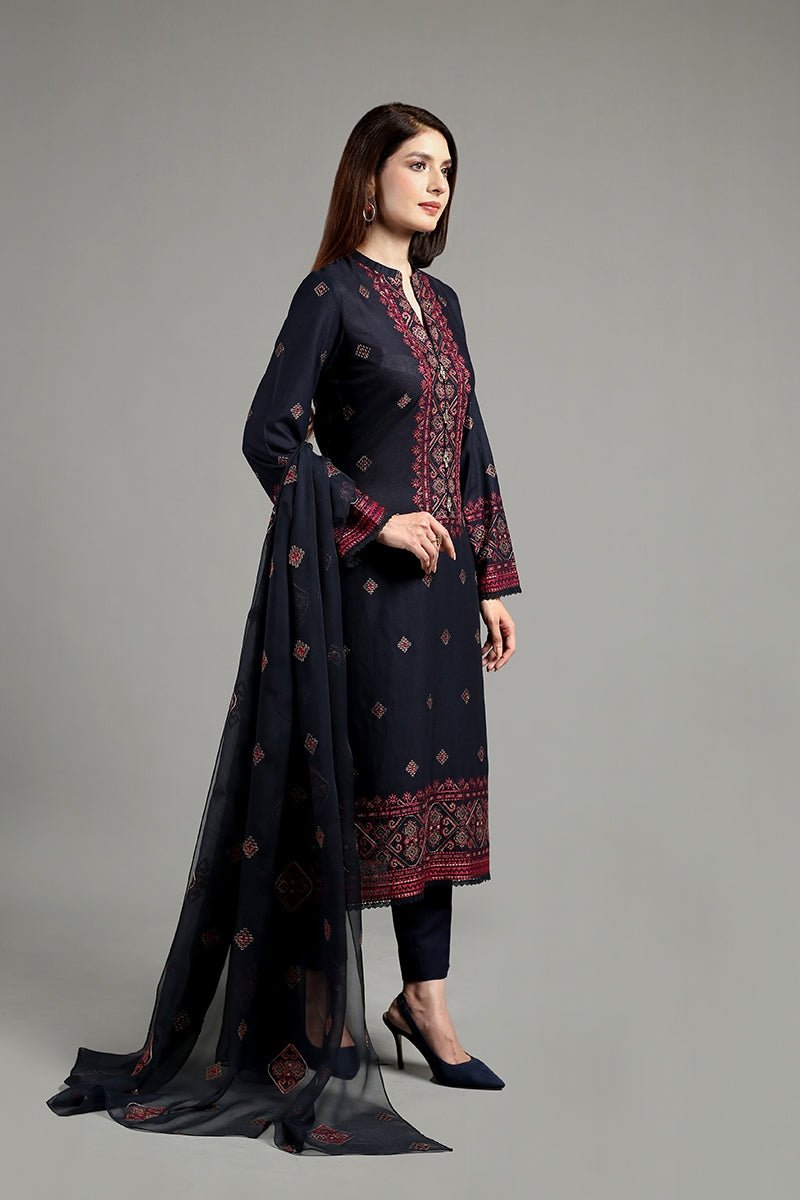 Bareeze Embroidered Lawn 3pc with Embroidered Chiffon Dupatta- BS1879