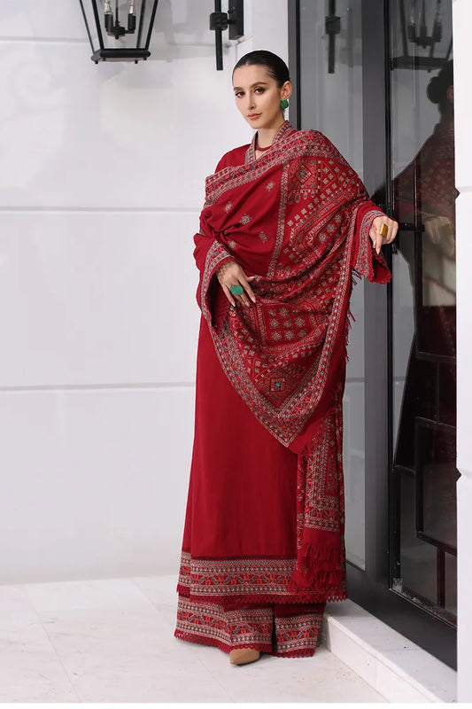 Bareeze 3PC Embroidered Karandi Suit with Heavy Embroidered Shawal -BS1966